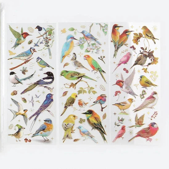 Kawaii decorative stickers with feather, dragonfly, bird, jellyfish