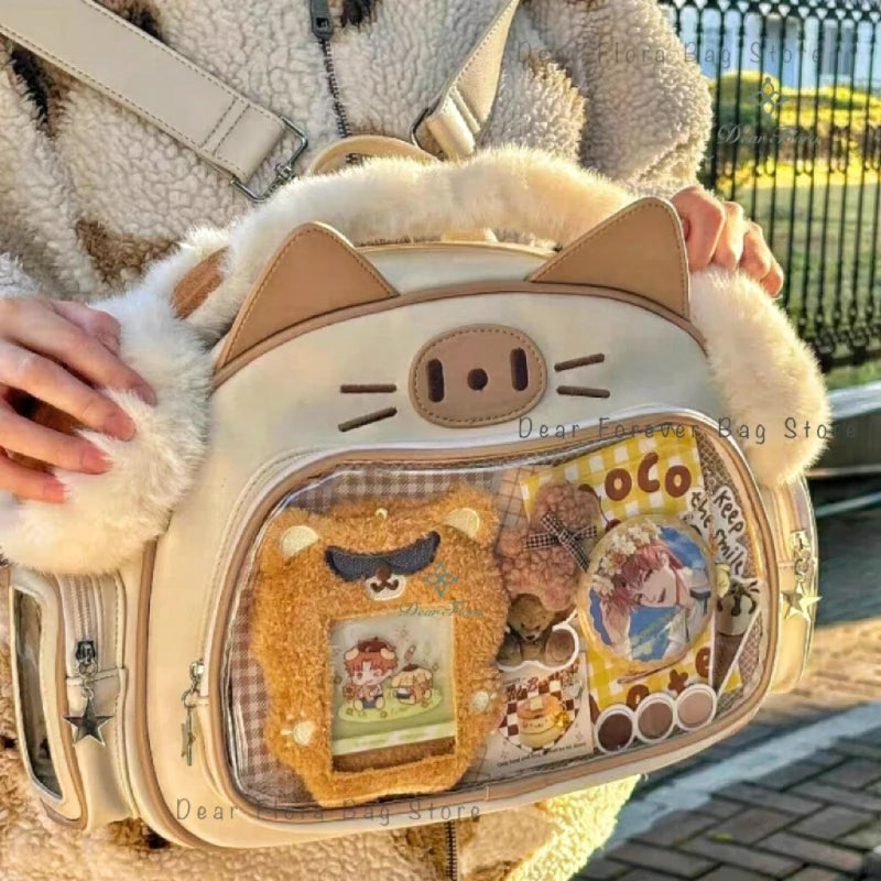 Silberner Katzenrucksack für Damen