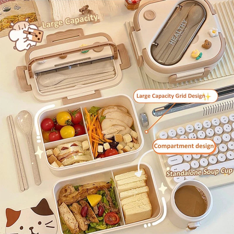 Portable lunch box with compartment for girls