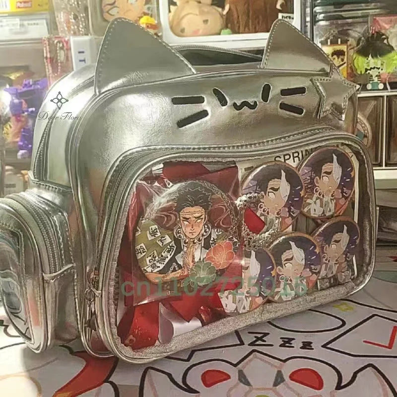 Silberner Katzenrucksack für Damen