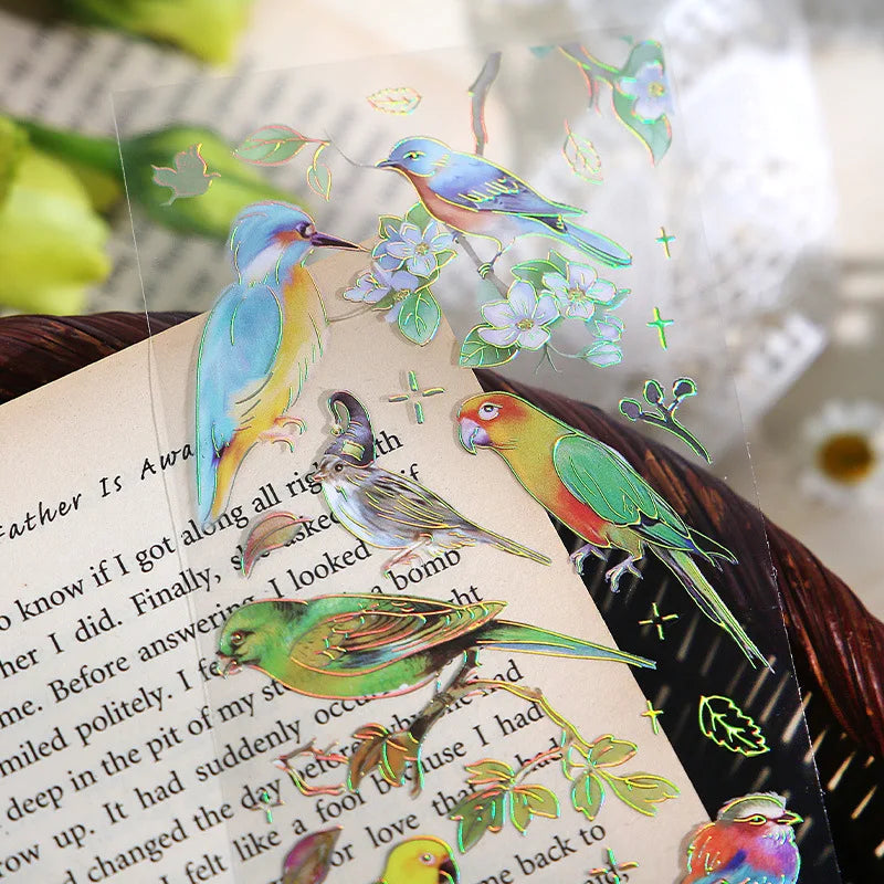 Kawaii decorative stickers with feather, dragonfly, bird, jellyfish