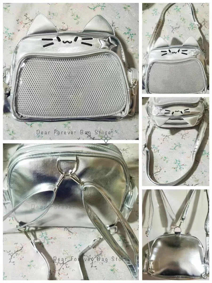 Silberner Katzenrucksack für Damen