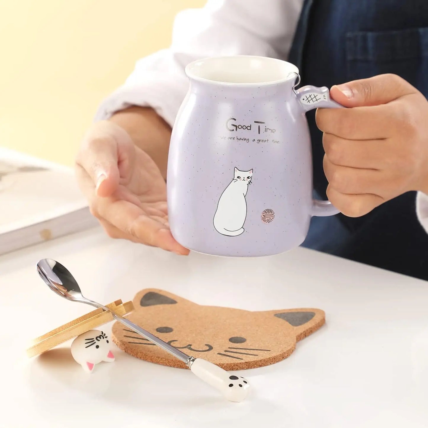 Ceramiczny kubek na kawę z kotem Kawaii 