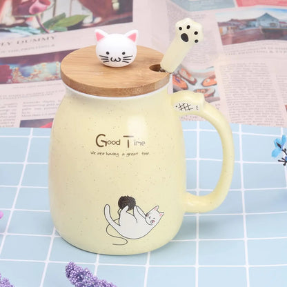 Ceramiczny kubek na kawę z kotem Kawaii 
