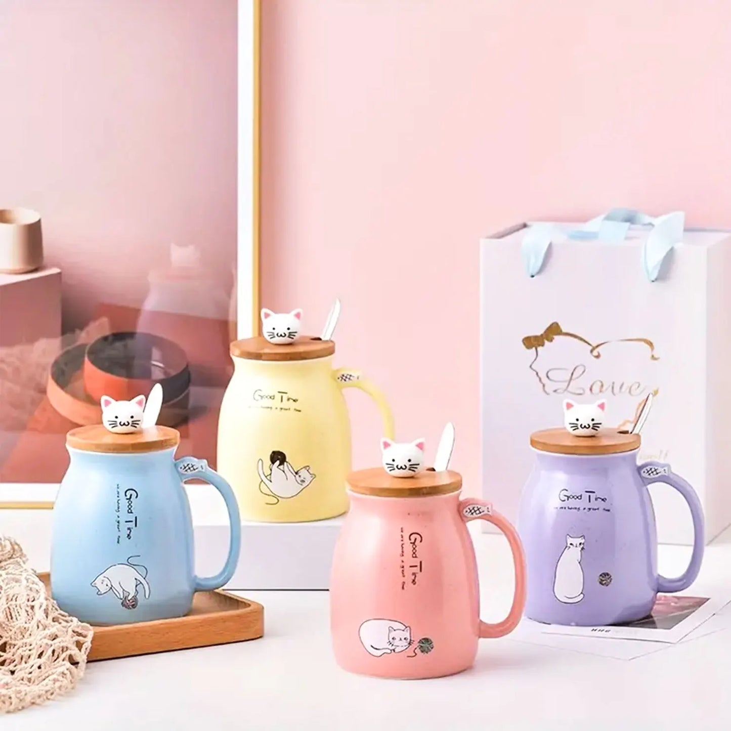 Ceramiczny kubek na kawę z kotem Kawaii 
