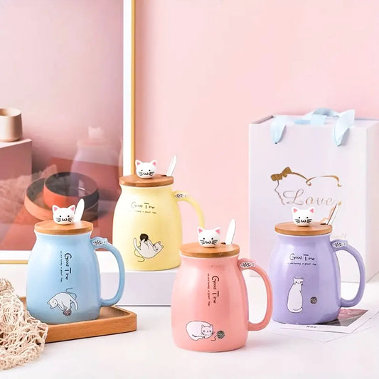 Ceramiczny kubek na kawę z kotem Kawaii 