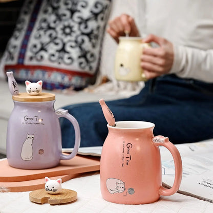 Ceramiczny kubek na kawę z kotem Kawaii 